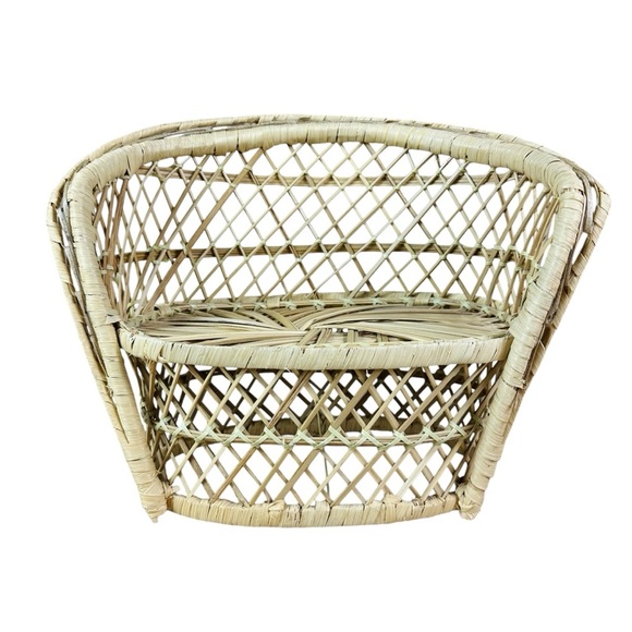 Vintage Woven Rattan Wicker Mini Doll Chair Bench Decor - Picture 1 of 9